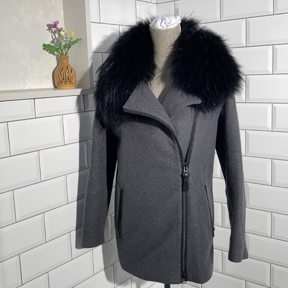 Mackage Wool Grey Coat Fur Collar - Picture 2 of 11